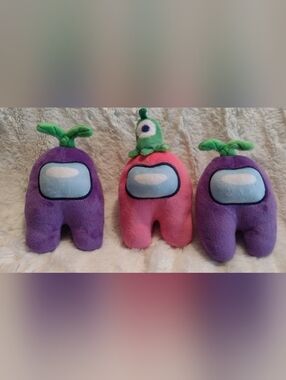 Among Us Plush Lot of 3 Purple Pink Sprout Leaves Alien Toikido Authentic